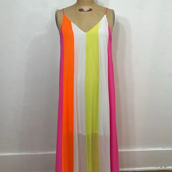 sachin and babi light blue dress 1970s Neon Chiffon Flowers + Polka Dots Ruffle Neck Vintage 70s Belted Dress  at 1stDibs